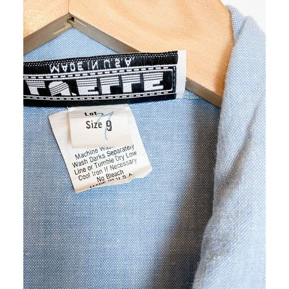 Vintage 80s Peplum Chambray Sleeveless Dress - Picture 7 of 7